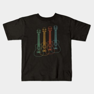 Four Ukulele Outlines Retro Color Kids T-Shirt